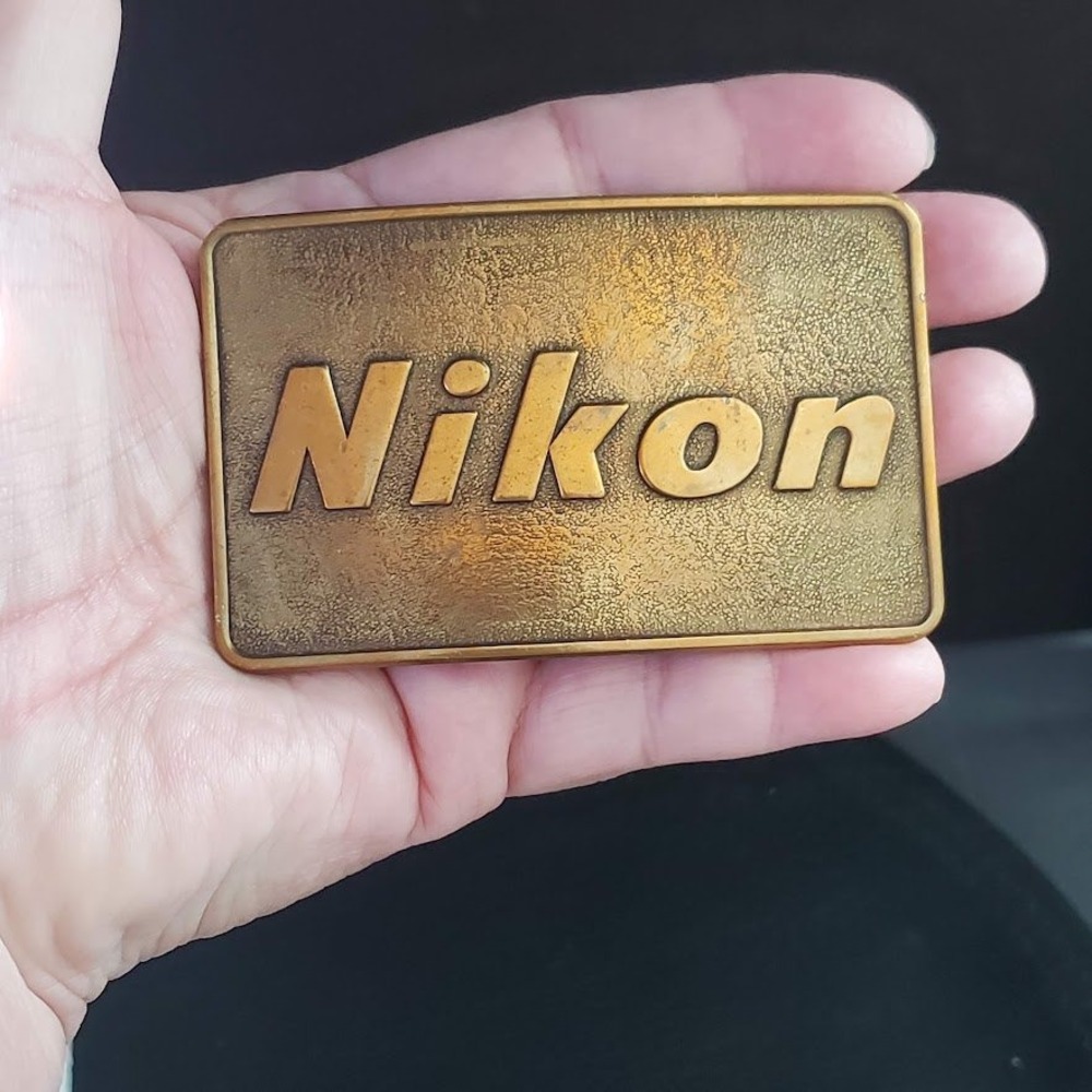 Nikon Vintage Brass Belt Buckle Indiangiver Co Manufactured For Nikon Inc 80's